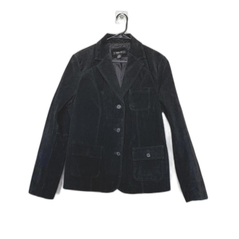 Vintage Black Suede Blazer Jacket Women XL Genuine Leather - Picture 2 of 5